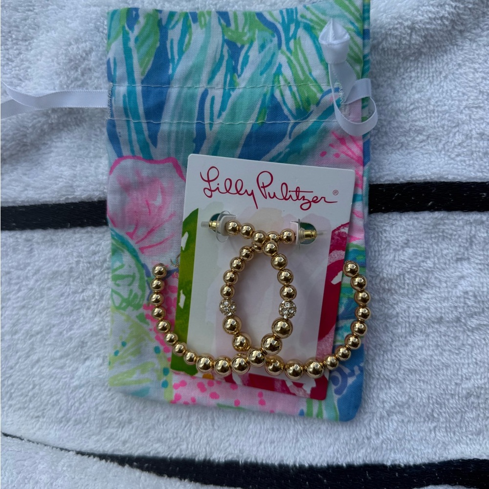 Stanley Gold Beaded Hoop Earrings with Crystal Accents